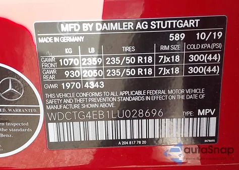 2020 Mercedes-Benz Gla 250 z USA, uszkodzony, nr VIN WDCTG4EB1LU028696